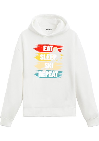 Eat Sleep Ski Repeat Baskılı Ünisex Kapşonlu Hoodie