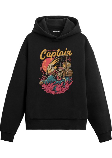 Think Like A Captain Baskılı Ünisex Kapşonlu Hoodie