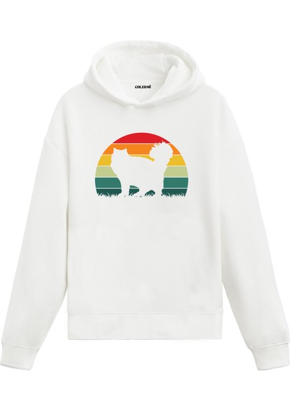 Retro Kedi Baskılı Kapşonlu Ünisex Hoodie