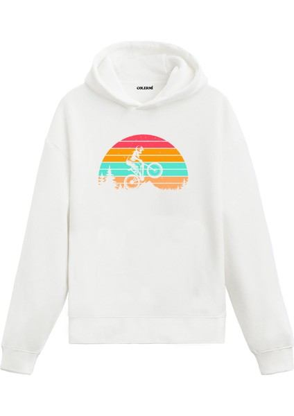 Retro Doğada Bisiklet Baskılı Ünisex Kapşonlu Hoodie