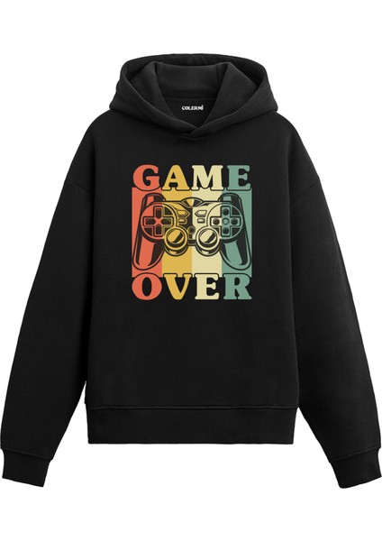 Game Over Baskılı Retro Ünisex Kapşonlu Hoodie