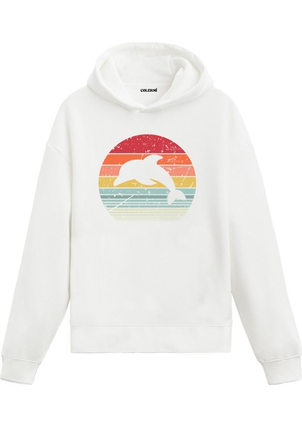 Retro Orca Silüet Baskılı Ünisex Kapşonlu Hoodie