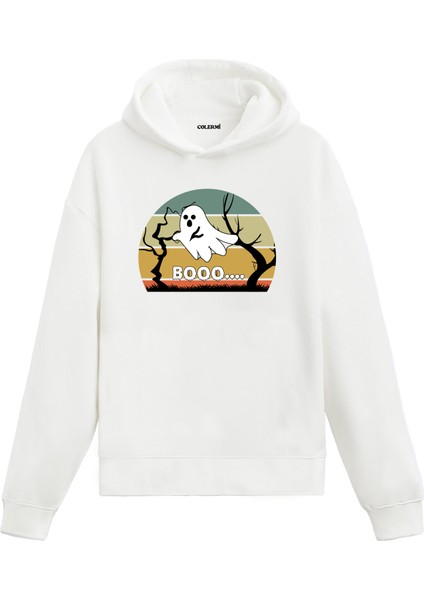 Retro Hayalet "booo" Baskılı Ünisex Kapşonlu Hoodie