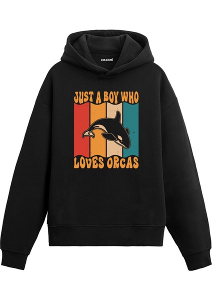 Retro Orca Baskılı Ünisex Kapşonlu Hoodie