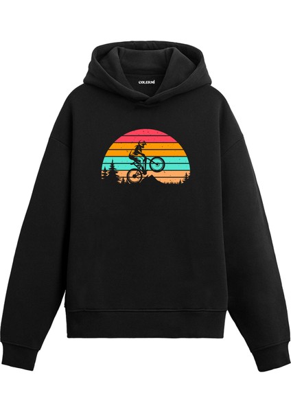 Retro Doğada Bisiklet Baskılı Ünisex Kapşonlu Hoodie