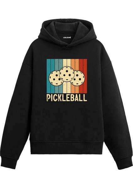 Pickleball Retro Tasarım Baskılı Kapüşonlu Sweatshirt Hoodie