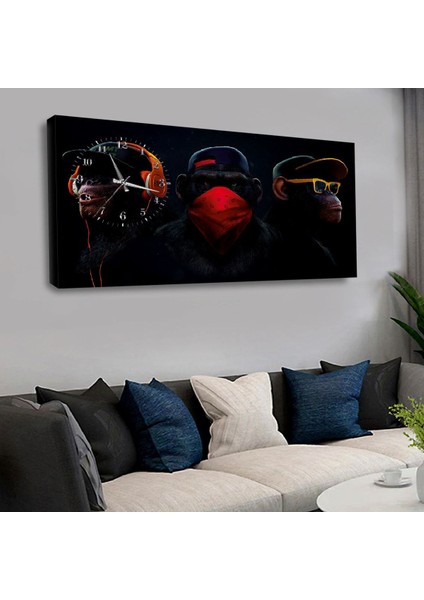 Zevahir 120x60 Cm 3maymun Saatli Kanvas Tablo