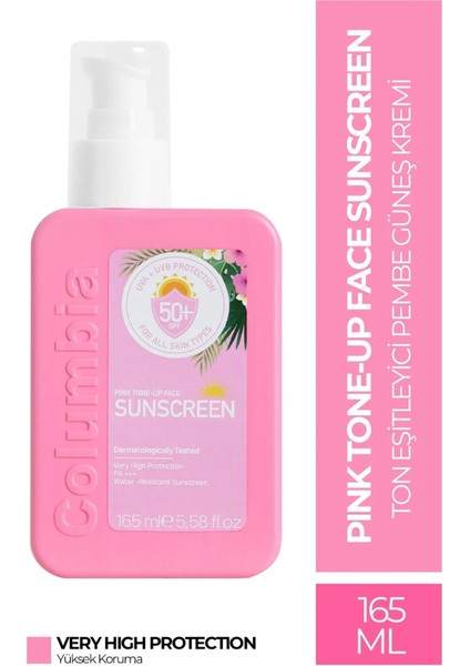 Columbia Pink Tone-Up Face Spf 50 Cilt Aydınlatıcı Ton Eşitleyici Pembe Yüz Güneş Kremi 165 ml Tüm Ciltler