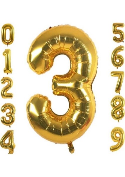 3 Yaş Doğum Günü Parti Kutlama Rakam Folyo Balon Altın Renk 36 cm 16 Inç modelleri