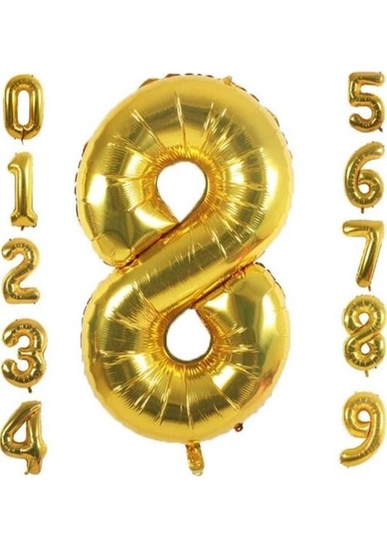8 Yaş Doğum Günü Parti Kutlama Rakam Folyo Balon Altın Renk 36 cm 16 Inç