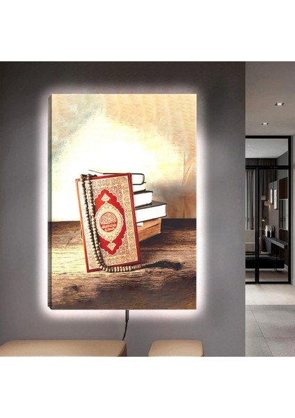 Ledli 90x60 Kuranı Kerim Dini Kanvas Tablo