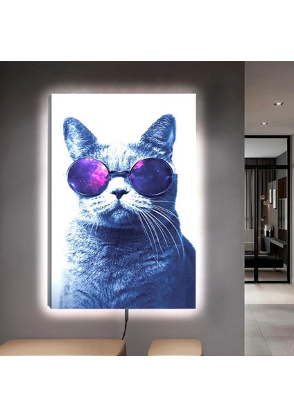 Ledli 90x60 Tarz Kedi Kanvas Tablo