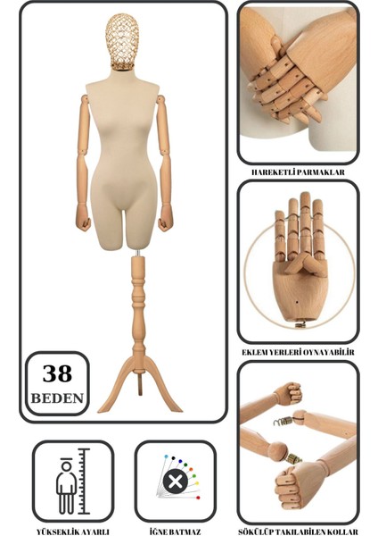 38 beden Pantolon Giyebilen Tel Kafa Bayan Terzi Mankeni