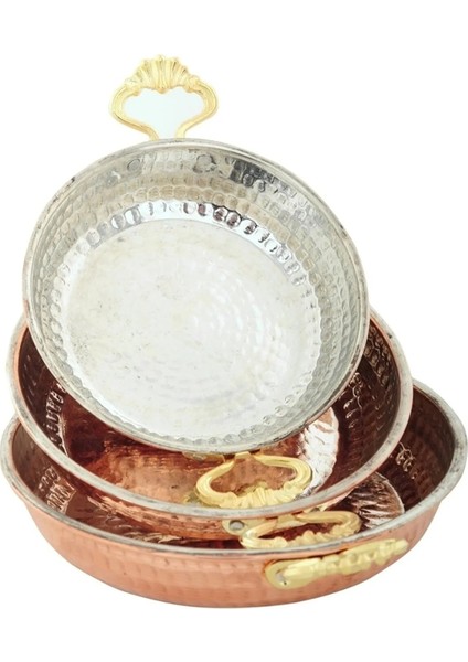 Kt Home Bakır Tava Sahan Seti Yumurta Tavası 3'lü 14-16-18 cm Ince