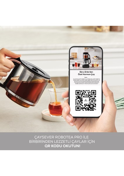 Çaysever Robotea Connect 4ü 1arada Konuşan Otomatik Cam Çay Makinesi Su Isıtıcı ve Filtre Kahve + Hediye