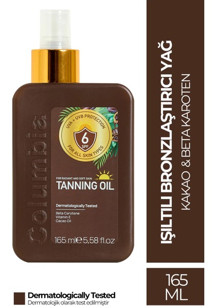 Columbia 6 Spf Işıltılı Bronzlaştırıcı Yağ 165 ml Tüm Ciltler