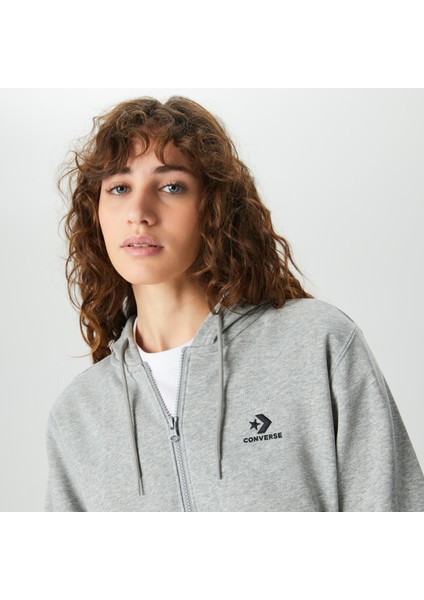 Go-To Embroidered Star Chevron Standard Fit Full-Zip Unisex Gri Kapüşonlu Eşofman Üstü fırsatları