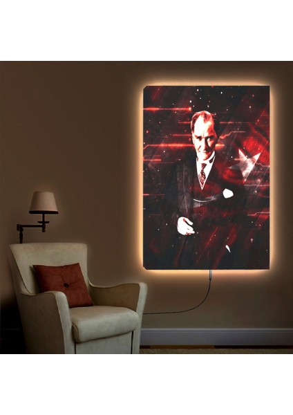 Ledli 90x60 Mustafa Kemal Atatürk Kanvas Tablo