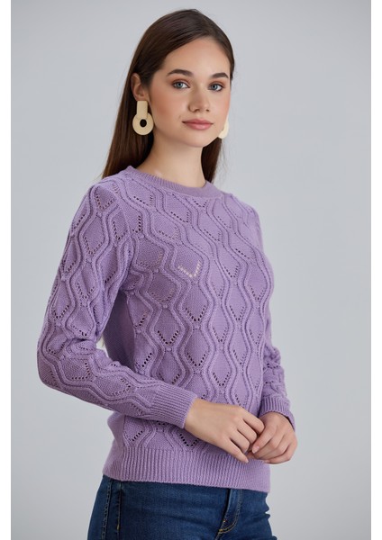 Kadın Ajurlu Desenli Triko Örme Kazak