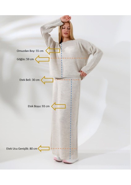 Kadın Kışlık Beli Lastikli Etek Bisiklet Yaka Kazak Triko Takım modelleri