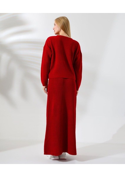 Kadın Kışlık Beli Lastikli Etek Bisiklet Yaka Kazak Triko Takım fırsatları