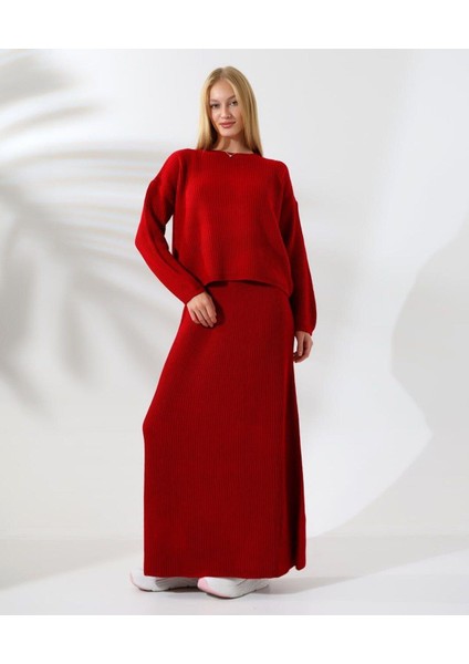 Kadın Kışlık Beli Lastikli Etek Bisiklet Yaka Kazak Triko Takım indirimleri