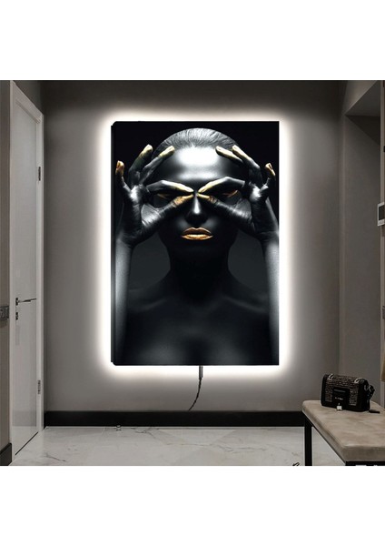 Ledli 90x60 Afrikalı Kadın Görmüyorum Kanvas Tablo