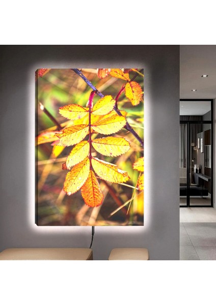 Ledli 90x60 Sarı Yaprak Kanvas Tablo