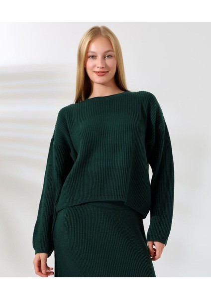 Kadın Kışlık Beli Lastikli Etek Bisiklet Yaka Kazak Triko Takım indirimleri