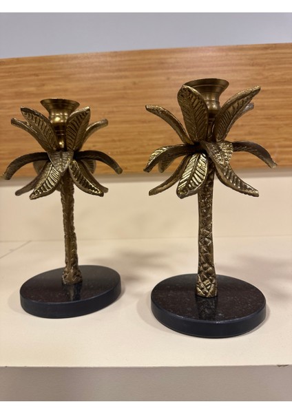 Dekoratif 2'li Döküm Pirinç Mumluk Antik Eskitme 24 cm fiyatları