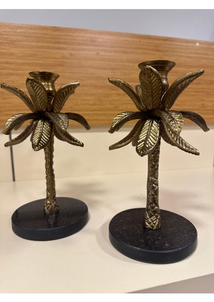 Dekoratif 2'li Döküm Pirinç Mumluk Antik Eskitme 24 cm modelleri