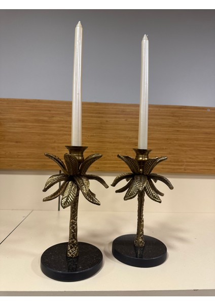 Dekoratif 2'li Döküm Pirinç Mumluk Antik Eskitme 24 cm indirimleri