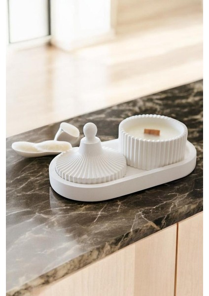 Dekoratif Tepside 3 Lü Bohem Set, Modern Tasarım Doğal Soya Mum ve Iskandinav Tasarım Vazo