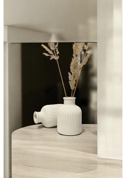 Dekoratif Tepside 3 Lü Bohem Set, Modern Tasarım Doğal Soya Mum ve Iskandinav Tasarım Vazo