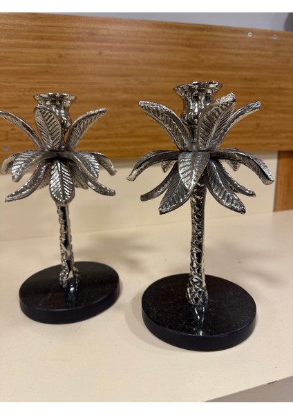 Dekoratif 2'li Döküm Pirinç Mumluk Gümüş 24 cm fırsatları