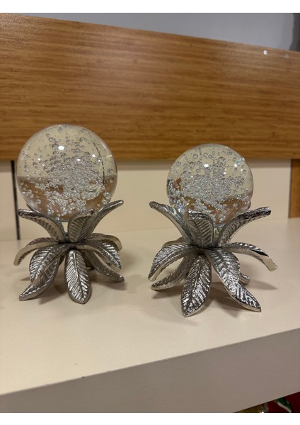 Dekoratif 2'li Döküm Pirinç Gümüş Küre 16 ve 14 cm modelleri