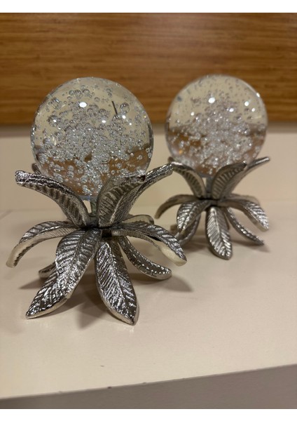 Dekoratif 2'li Döküm Pirinç Gümüş Küre 16 ve 14 cm fırsatları