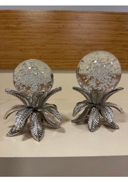 Dekoratif 2'li Döküm Pirinç Gümüş Küre 16 ve 14 cm indirimleri