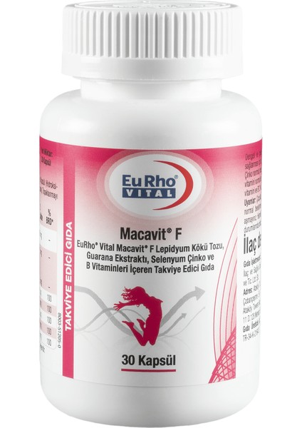 Macavit F-Lepidyum Kökü Tozu, Guarana Ekstraktı, Selenyum Çinko ve B Vitaminleri Içeren Takviye Edici Gıda