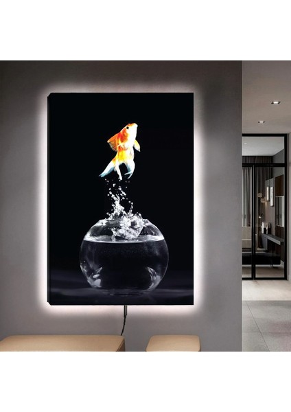 Ledli 90x60 Özgür Balık Kanvas Tablo