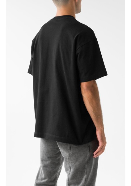 Erkek Siyah Oversize Bisiklet Yaka %100 Pamuk Düz Basic Yazlık T-Shirt