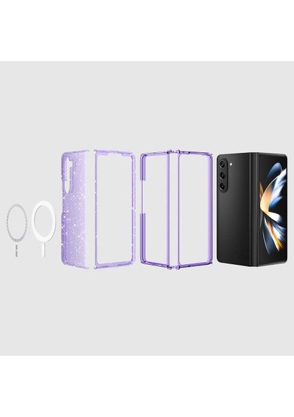 Galaxy Z Fold 6 Kılıf Magsafe Şarj Özellikli Parlayan Simli Saydam Renkli Allstar Kapak