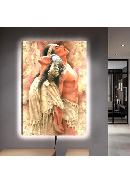 Ledli 90x60 Kızıl Dereli Aşıklar Kanvas Tablo