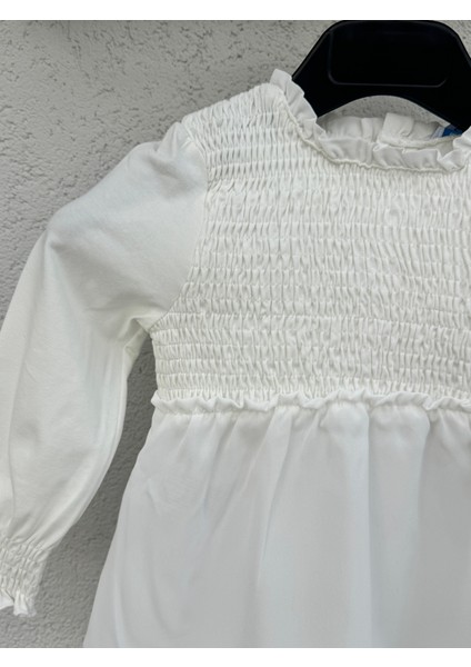 Kız Çocuk Krem %95 Cotton Pamuk Uzun Kollu Bluz - Krem Kız Çocuk Uzun Kollu Tişört