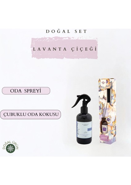 Doğal Lavanta Çiçeği Sprey Oda ve Çamaşır, Kumaş Kokusu 250 ml ve Çubuklu Bambu Oda Kokusu 50 ml