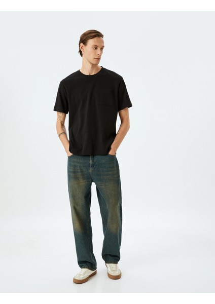 Bisiklet Yaka Kısa Kollu Cepli Pamuklu Basic T-Shirt