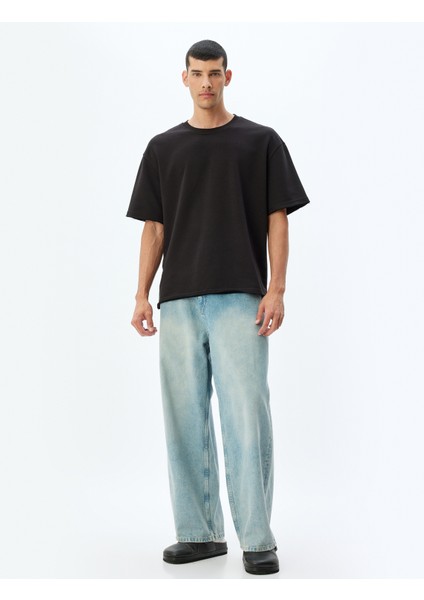 Oversize T-Shirt Bisiklet Yaka Kısa Kollu Pamuklu