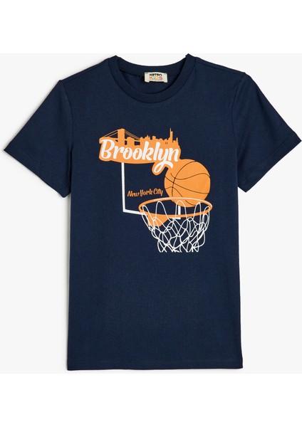 T-Shirt Basketbol Baskılı Kısa Kollu Bisiklet Yaka Pamuklu