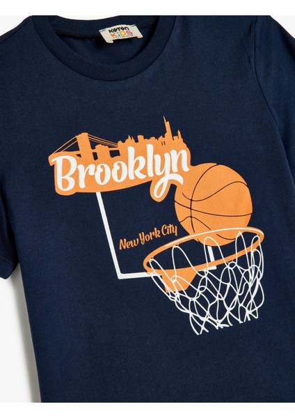 T-Shirt Basketbol Baskılı Kısa Kollu Bisiklet Yaka Pamuklu modelleri