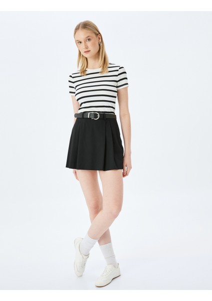 Basic Çizgili Bisiklet Yaka Kısa Kollu Kaşkorse Slim Fit T-Shirt fiyatları